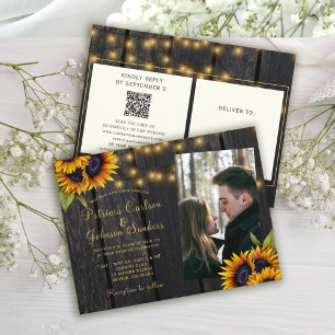 Invitation Carte Postale Code QR mariage de tournesol rustique tout en un