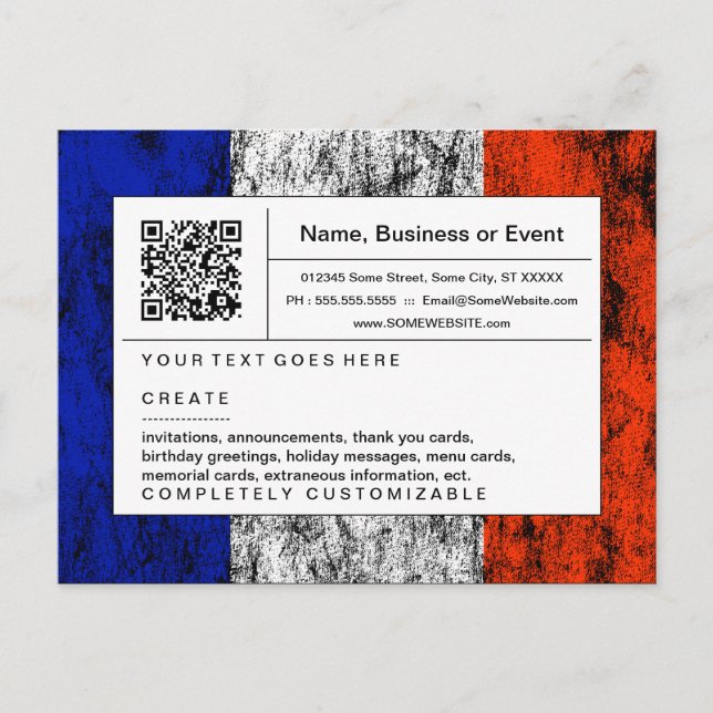 Invitation Carte Postale code QR raffiné : france (Devant)