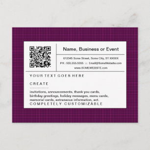 Invitation Carte Postale code QR raffiné : plaid magenta