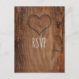 Invitation Carte Postale Cœur sculpté d'arbre en bois Rustique Bois Mariage