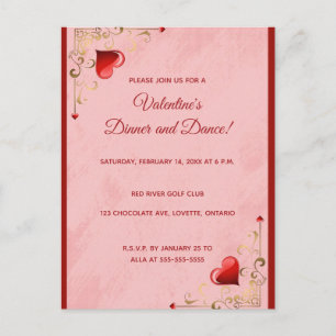 Invitation Carte Postale Cœurs modifiables et Flourish pour la Saint-Valent
