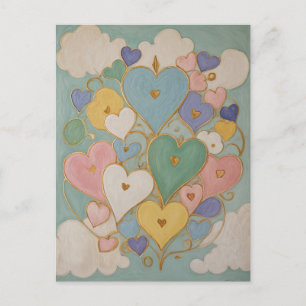 Invitation Carte Postale Coeurs pastel