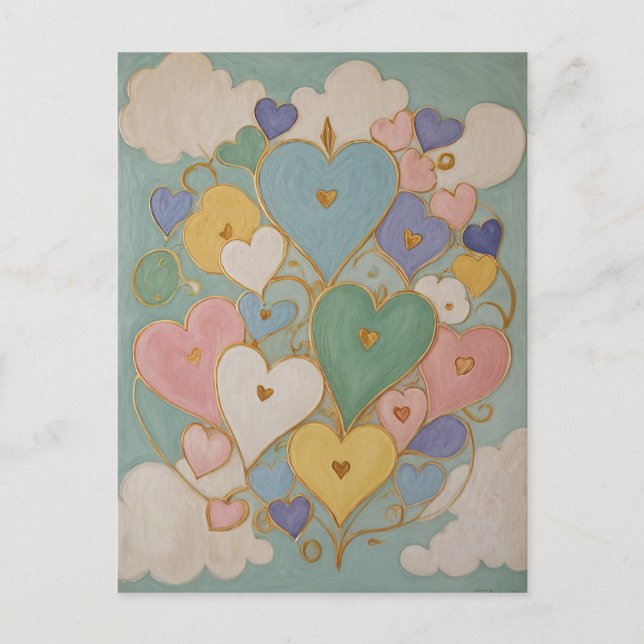 Invitation Carte Postale Coeurs pastel (Devant)