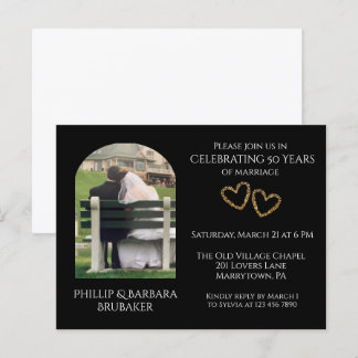 Invitation Carte Postale Coeurs photos personnalisées du 50e anniversaire d