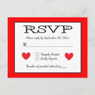 Invitation Carte Postale Coeurs RSVP Rouge Et Blanc Mariage / Réponse Du Pa