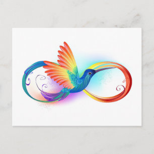 Invitation Carte Postale Colibri arc-en-ciel avec symbole d'infini