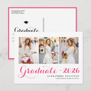 Invitation Carte Postale Collage de photos de la promotion 2026 rose vif po