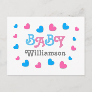 Invitation Carte Postale Collection Coeurs de Baby shower de révélation de