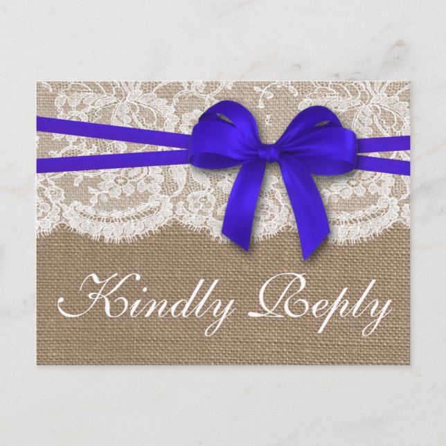 Invitation Carte Postale Collection de Mariages Rustic Blue Bow RSVP (Devant)