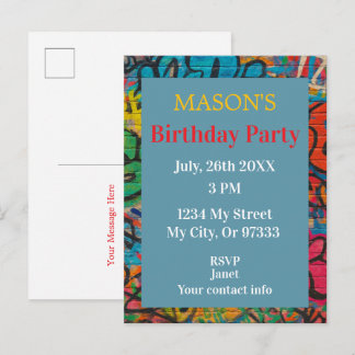 Invitation Carte Postale Colorful & Bold Graffiti Street Art Birthday