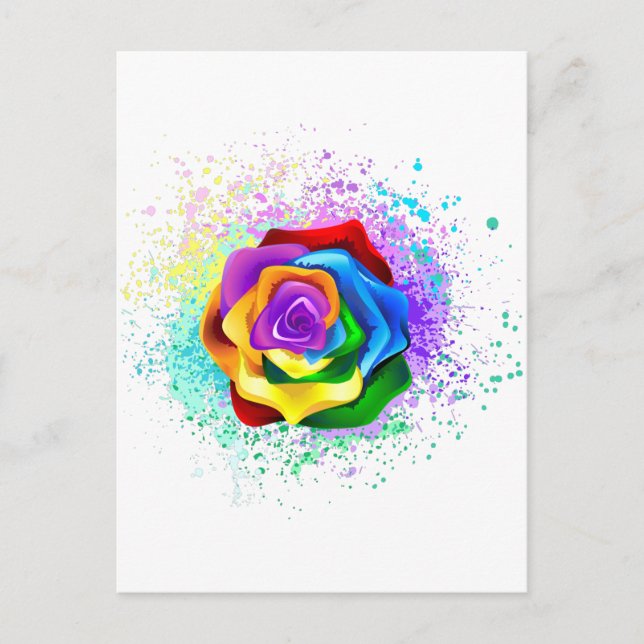 Invitation Carte Postale Colorful Rainbow Rose (Devant)