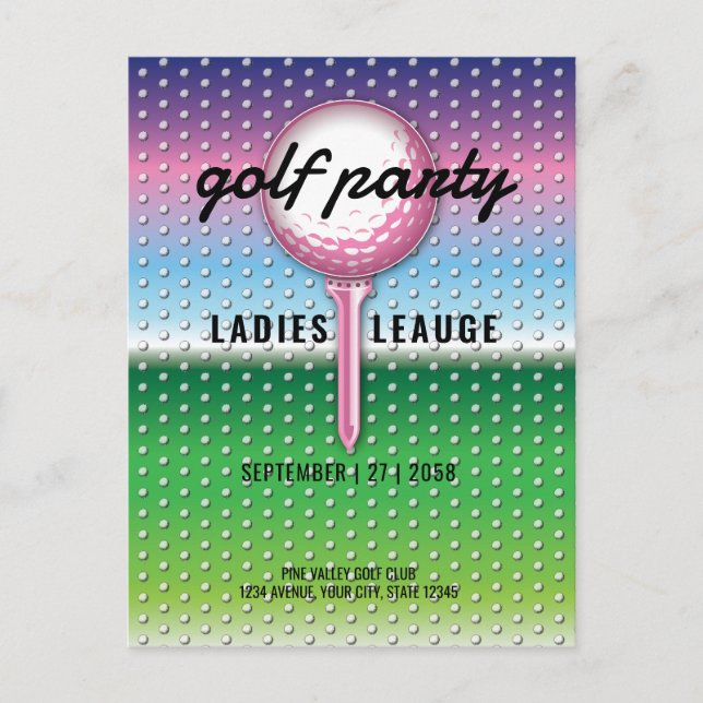 Invitation Carte Postale Conception de fête de golf pour dames élégantes (Devant)