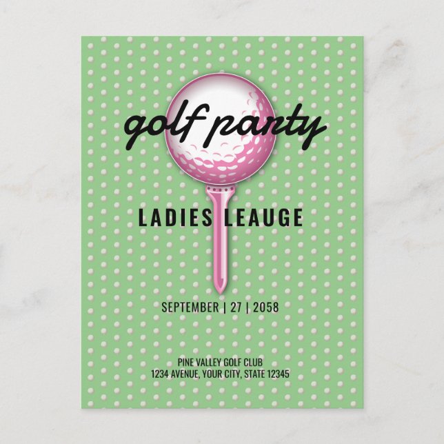Invitation Carte Postale Conception de la fête de golf Ladies Pink (Devant)