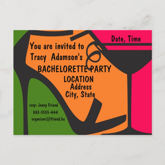 Invitation Carte Postale Conception d'invitation de la fête de Bachelorette (Devant)