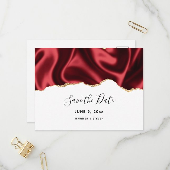 Invitation Carte Postale Conception en satin ondulé Glamour Rouge foncé - S (Devant/Arrière en situation)