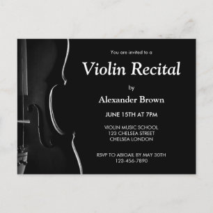 Invitation Carte Postale Concert de musique moderne pour violon noir