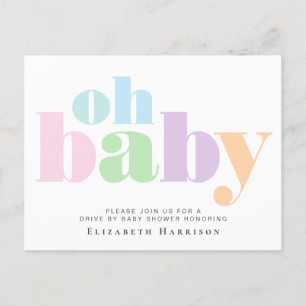 Invitation Carte Postale Conduite Par Baby shower Pastel Typographie
