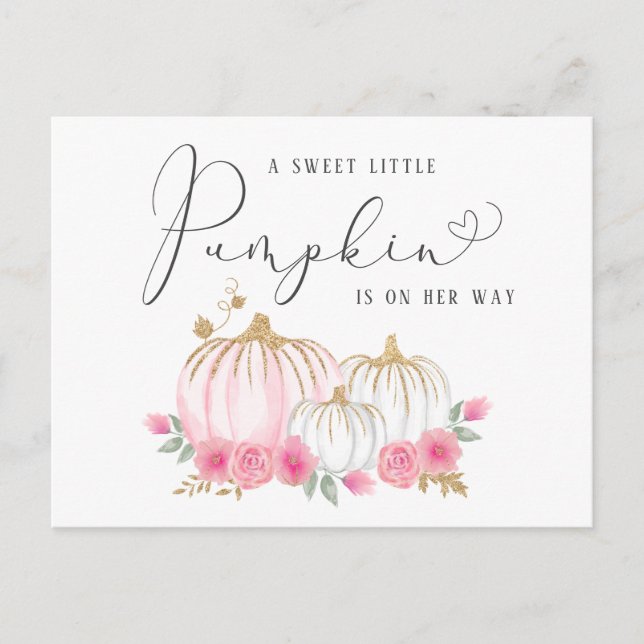 Invitation Carte Postale Conduite Par Citrouille Rose Floral Baby Girl Douc (Devant)