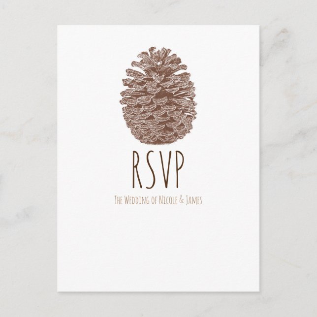 Invitation Carte Postale Cône de pin rustique élégant simple RSVP de mariag (Devant)