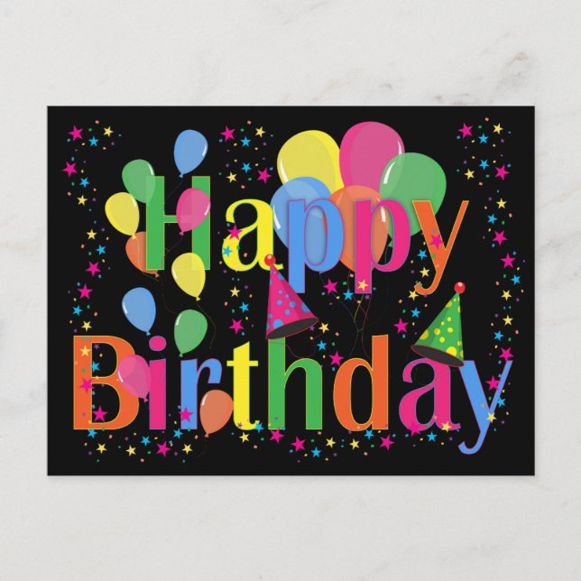 Invitation Carte Postale Confetti, Casquettes de fête et Balloons Arrière - (Devant)