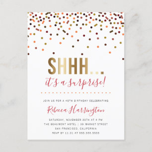 Invitation Carte Postale Confettis Colorés Chut... C'est une Soirée Surpris