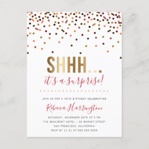 Invitation Carte Postale Confettis colorés Shhh… C'est une fête