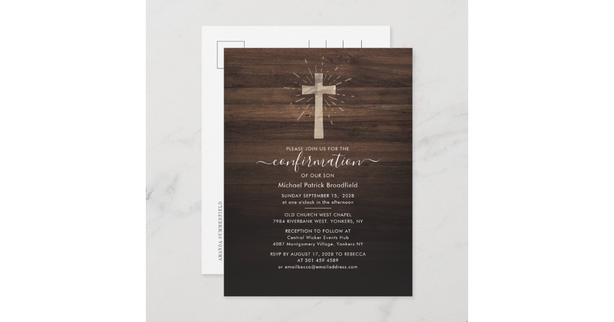 Invitation Carte Postale Confirmation de l'église Cérémonie religieuse