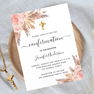 Invitation Carte Postale Confirmation pampas herbe rose or rousse rose