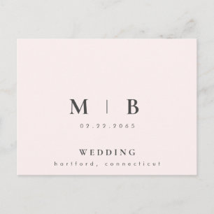 Invitation Carte Postale Contemporain Simple Sleek Monogram Blush Mariage