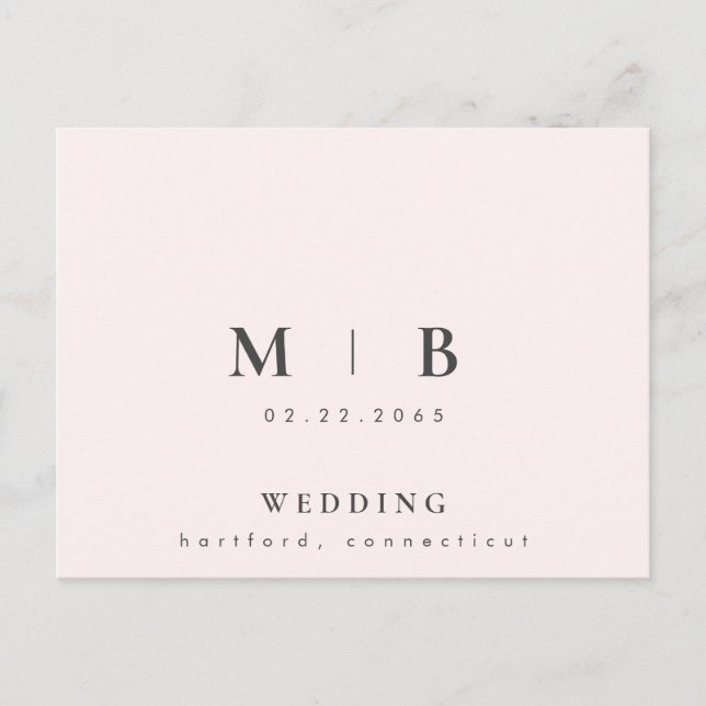Invitation Carte Postale Contemporain Simple Sleek Monogram Blush Mariage (Devant)