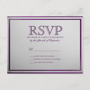 Invitation Carte Postale Contour Royal violet foncé sur dégradé gris
