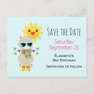 Invitation Carte Postale Cool Llama et souriant Kawaii Sun Enregistrer la d