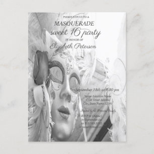 Invitation Carte Postale Cool Masquerade Chic Masque Sweet 16