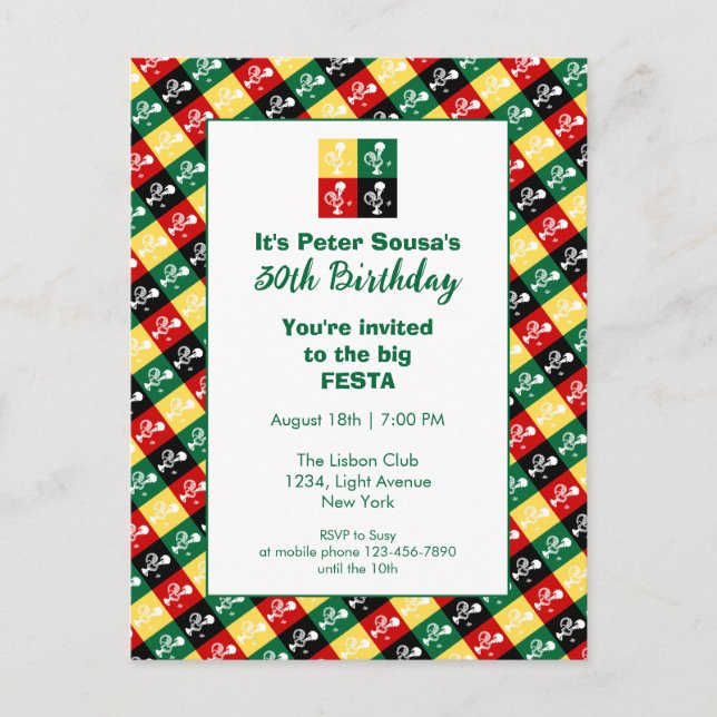 Invitation Carte Postale Coq portugais de Barcelone fête d'anniversaire (Devant)