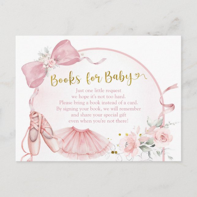 Invitation Carte Postale Coquette rose Ballerina Baby shower Livres pour bé (Devant)