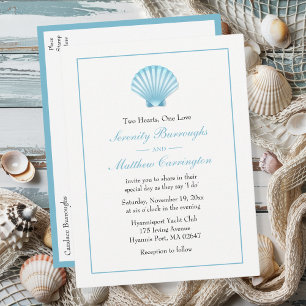 Invitation Carte Postale Coquille Nautique Bleu Turquoise Plage Mariage