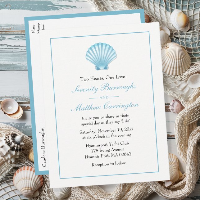 Invitation Carte Postale Coquille Nautique Bleu Turquoise Plage Mariage (Créateur téléchargé)