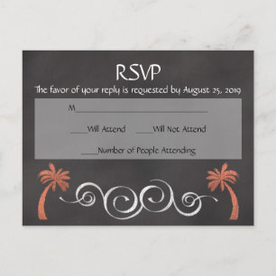 Invitation Carte Postale Coral Chalkboard Script Plage Mariage RSVP Réponse