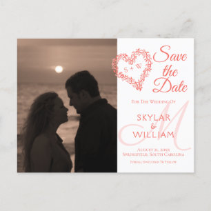 Invitation Carte Postale Coral Woodsy Wedding Enregistrer La Date Votre Pho