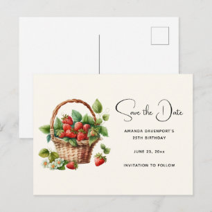Invitation Carte Postale Corbeille pleine de fraises Enregistrer la date