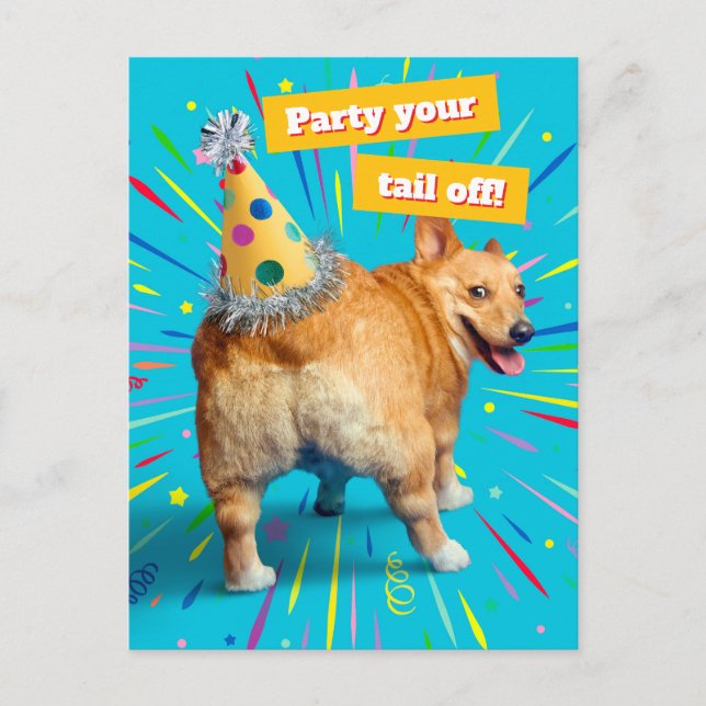 Invitation Carte Postale Corgi Butt Birthday Hat (Devant)