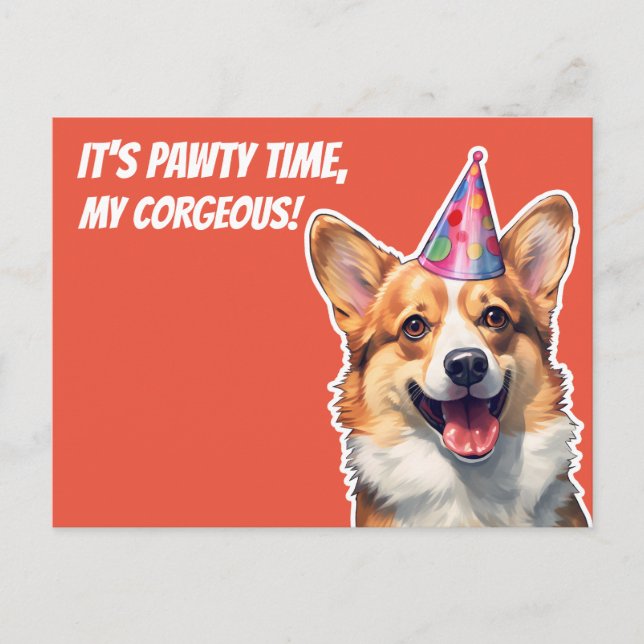 Invitation Carte Postale Corgi C'est fête d'anniversaire mon corgeous (Devant)