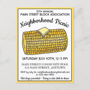 Invitation Carte Postale Corn sur le Cob Reunion Pique-nique Bloc de cuisin