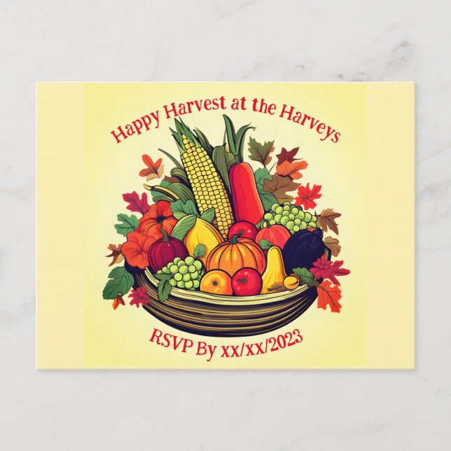 Invitation Carte Postale Cornucopie de récolte heureuse (Devant)
