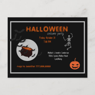 Invitation Carte Postale Costume d'Halloween Noir et orange
