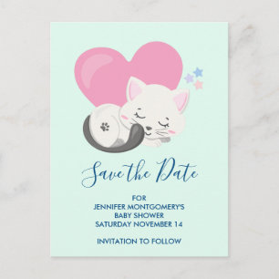 Invitation Carte Postale Couchage blanc mignon Chat Enregistrer la date