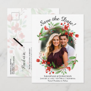 Invitation Carte Postale Couleur d'eau rouge : mariage floral Enregistrer l