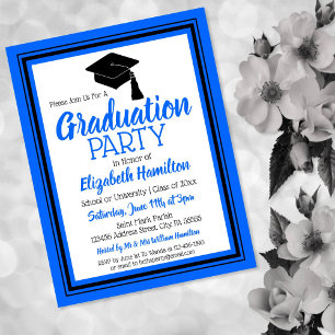 Invitation Carte Postale Couleurs de l'école bleue et noire Grad Party