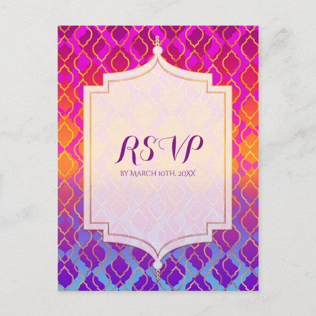 Invitation Carte Postale Couleurs vives Arabian Marocain Glam Party RSVP (Devant)