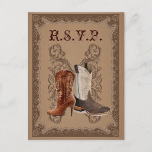 Invitation Carte Postale Country Cowboy Boots Western Wedding rsvp